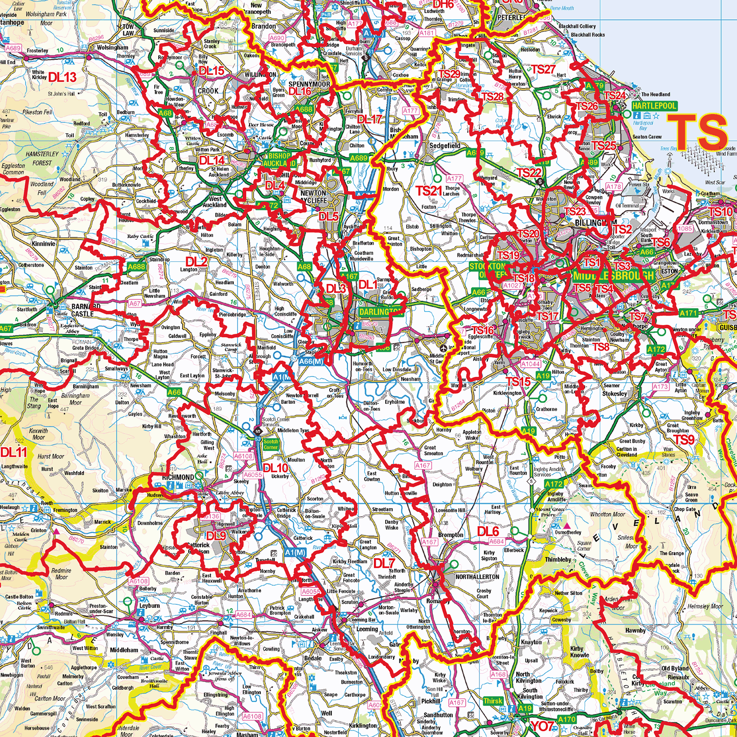 North England Postcode District Wall Map - (D4)
