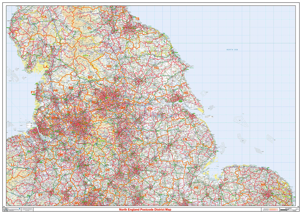 North England Postcode District Wall Map - (D4)