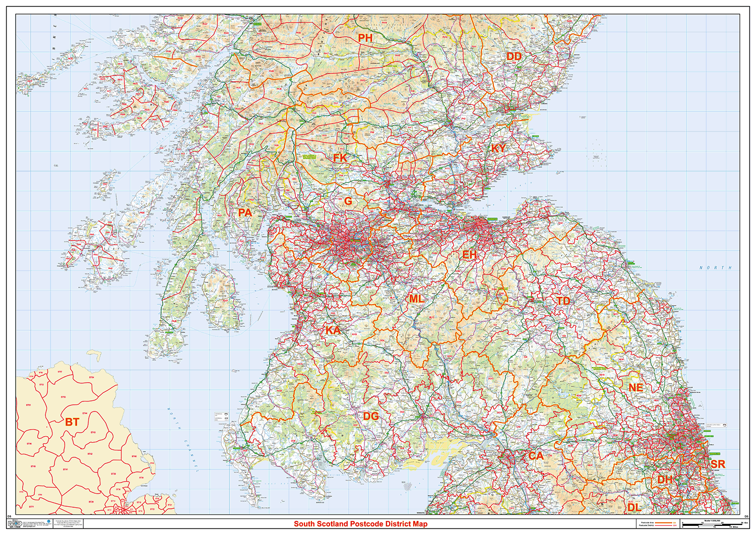 South Scotland Postcode District Wall Map - (D5)