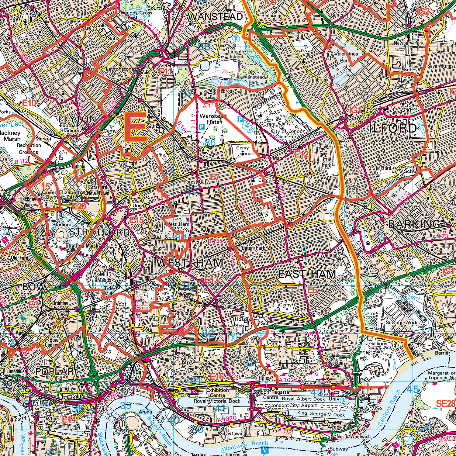 Greater London Postcode Districts Wall Map - (D7)