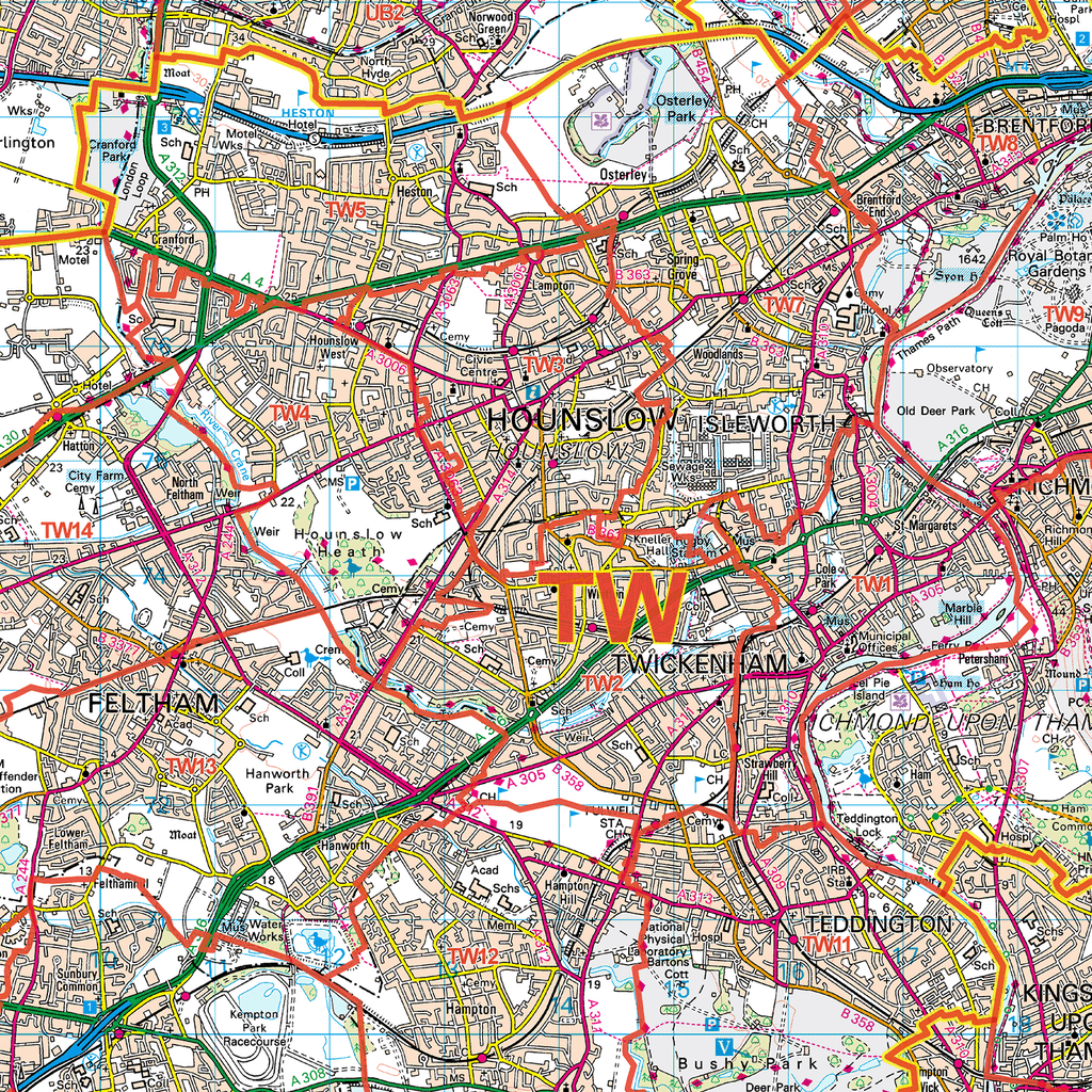 D7 Postcode Map Greater London Postcode Districts Wall Map (D7) – XYZ Maps