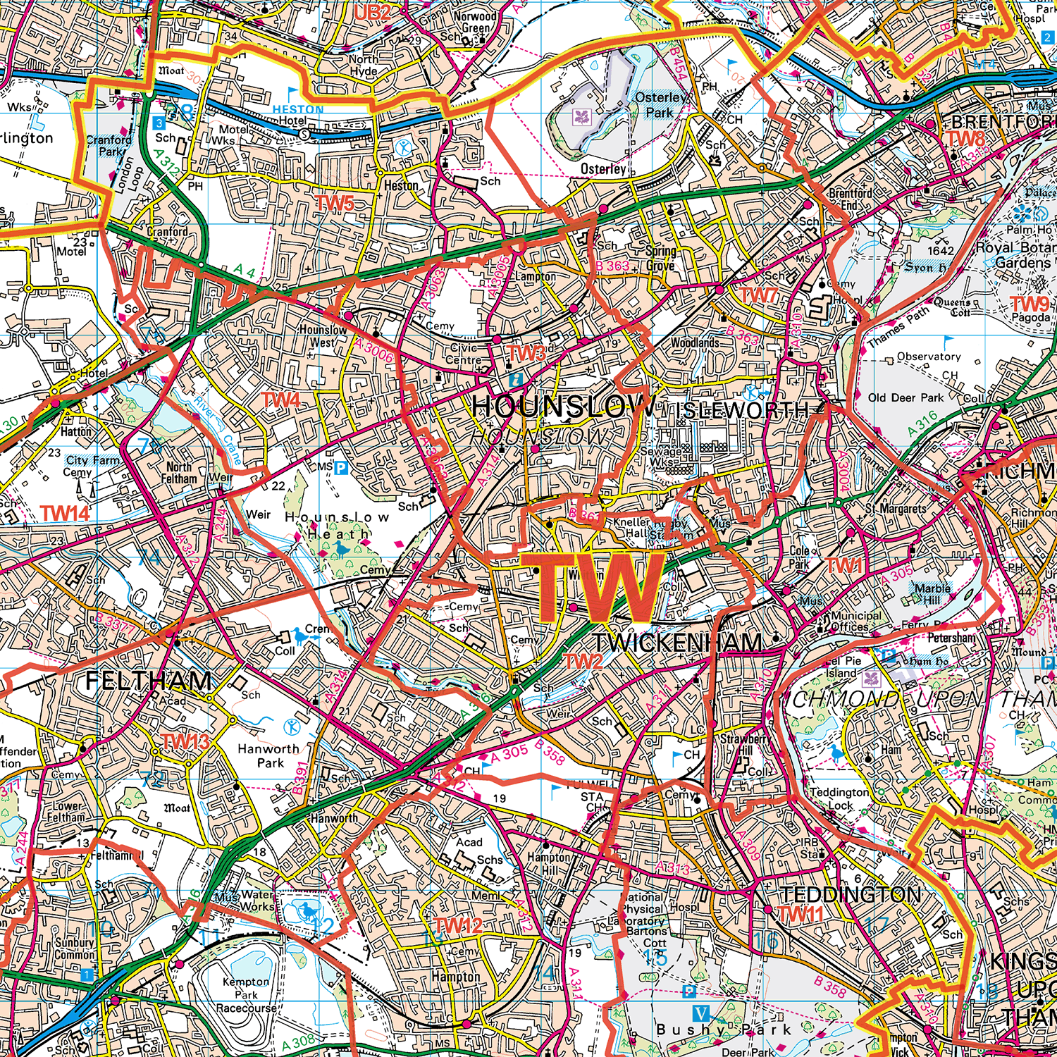 Greater London Postcode Districts Wall Map - (D7)