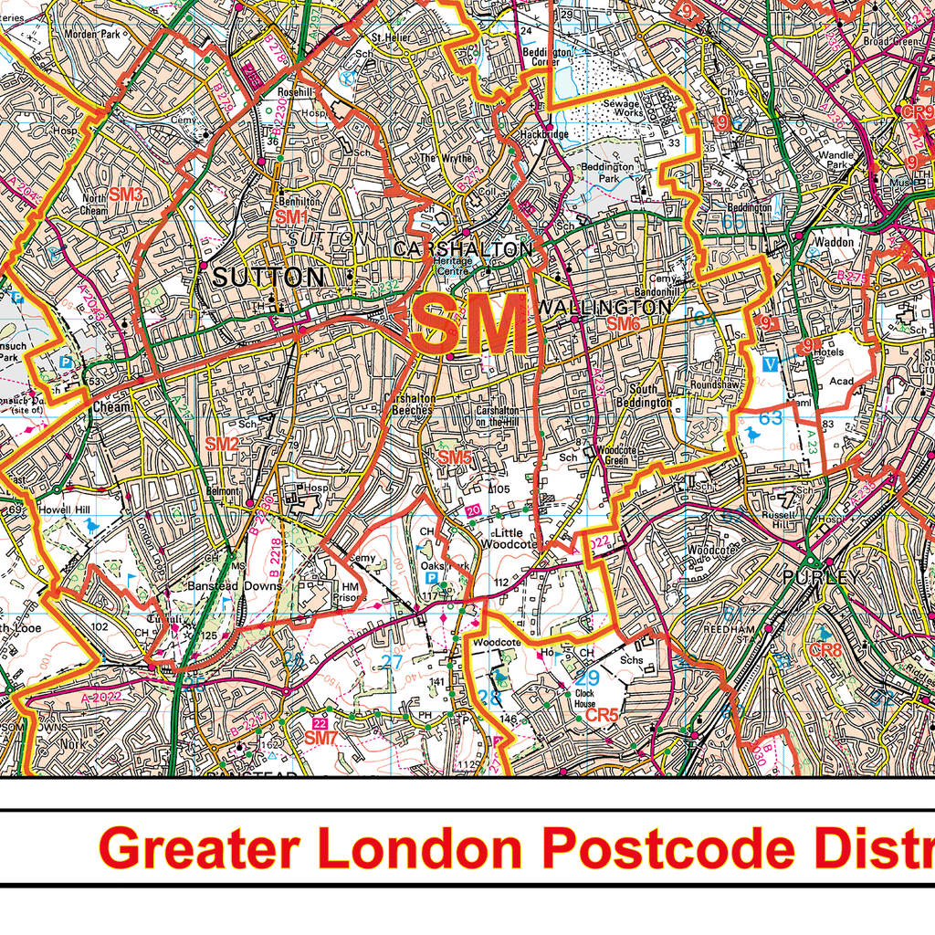 D7 Postcode Map Greater London Postcode Districts Wall Map (D7) – XYZ Maps