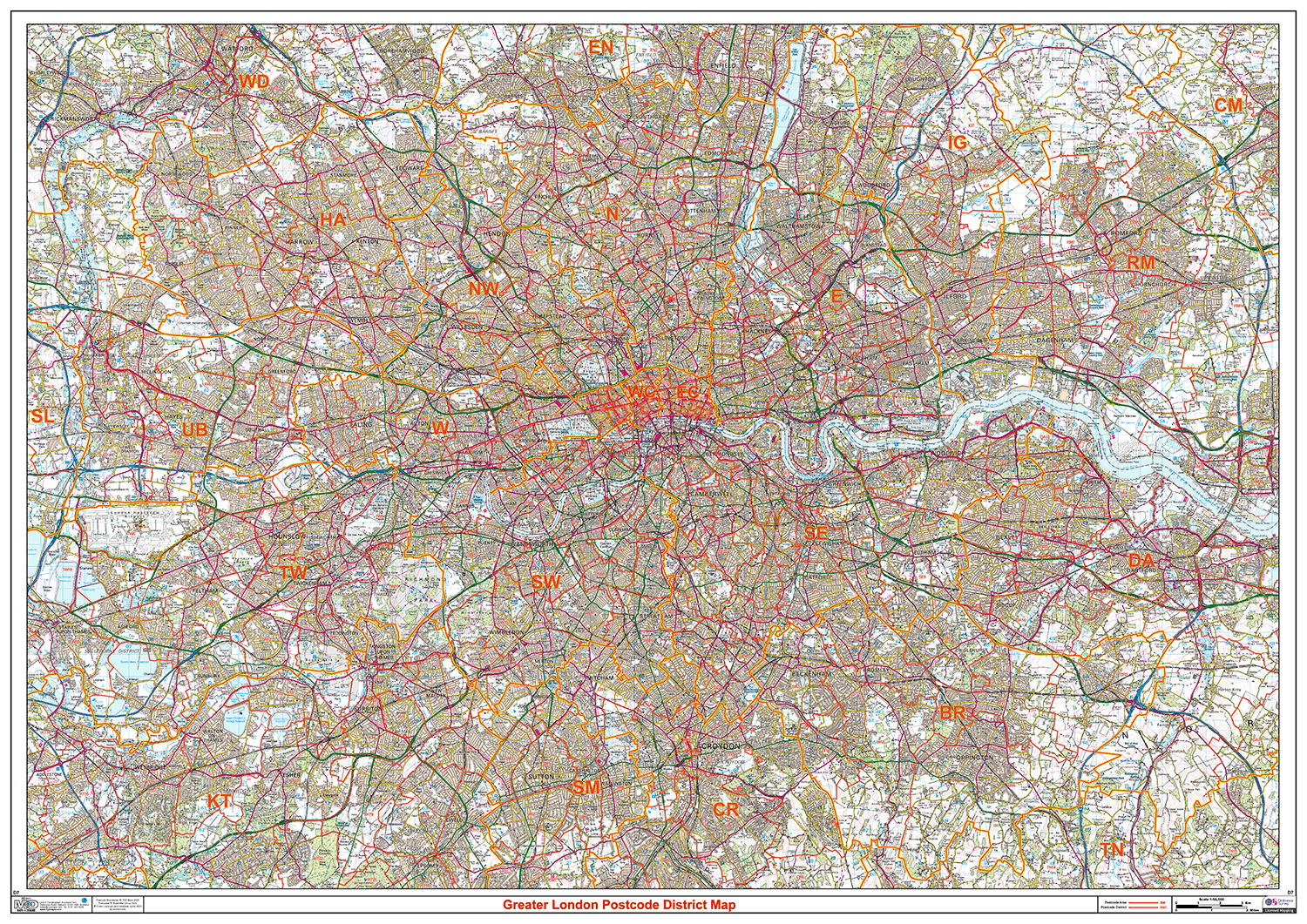 D7 Postcode Map Greater London Postcode Districts Wall Map (D7) – XYZ Maps