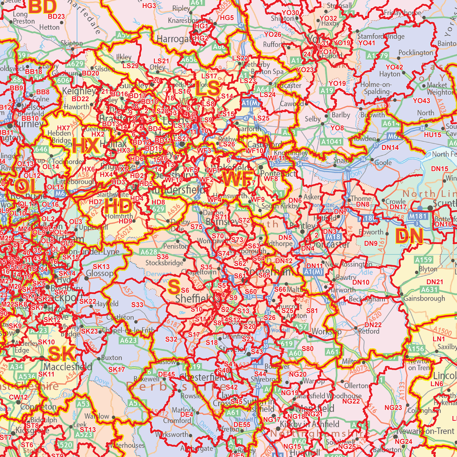 England & Wales Postcode District Wall Map - (D9)