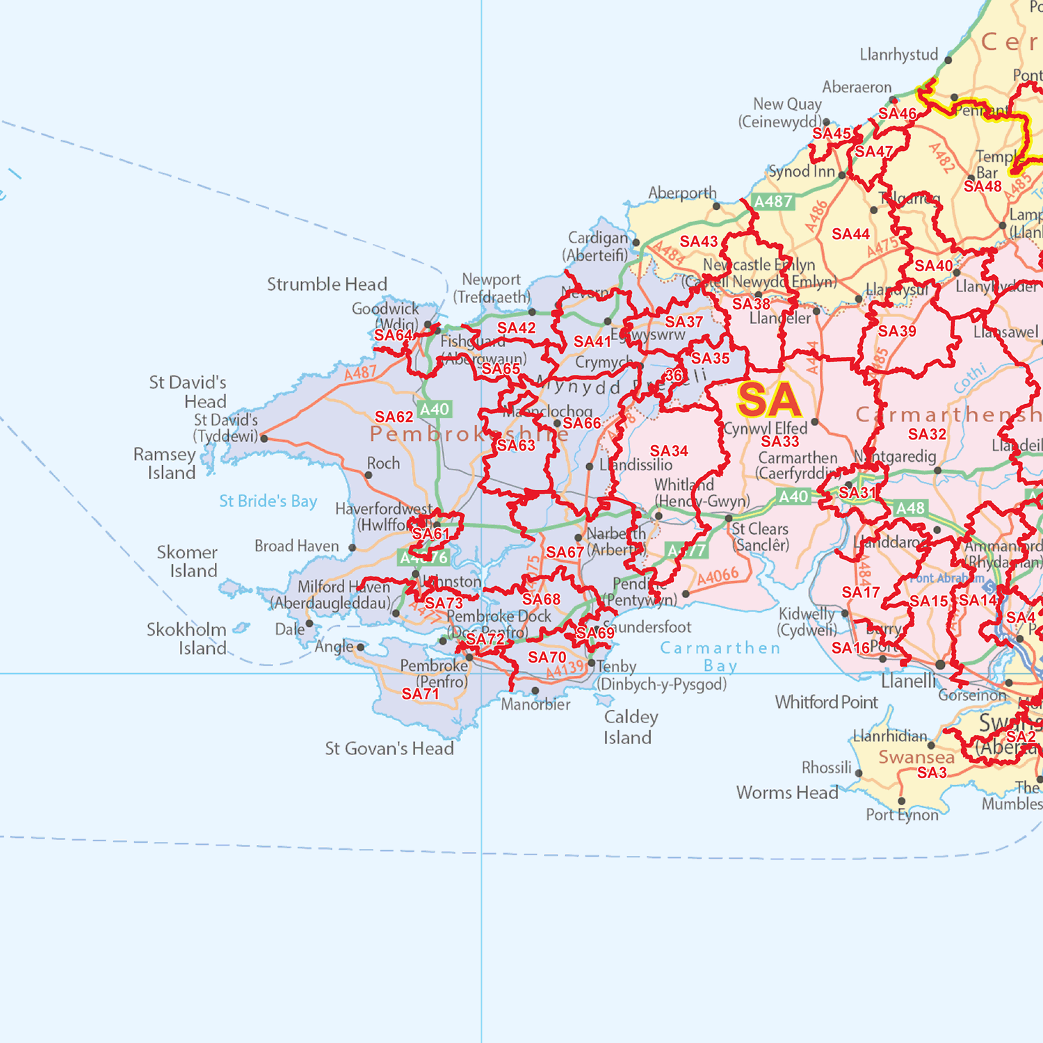England & Wales Postcode District Wall Map - (D9)