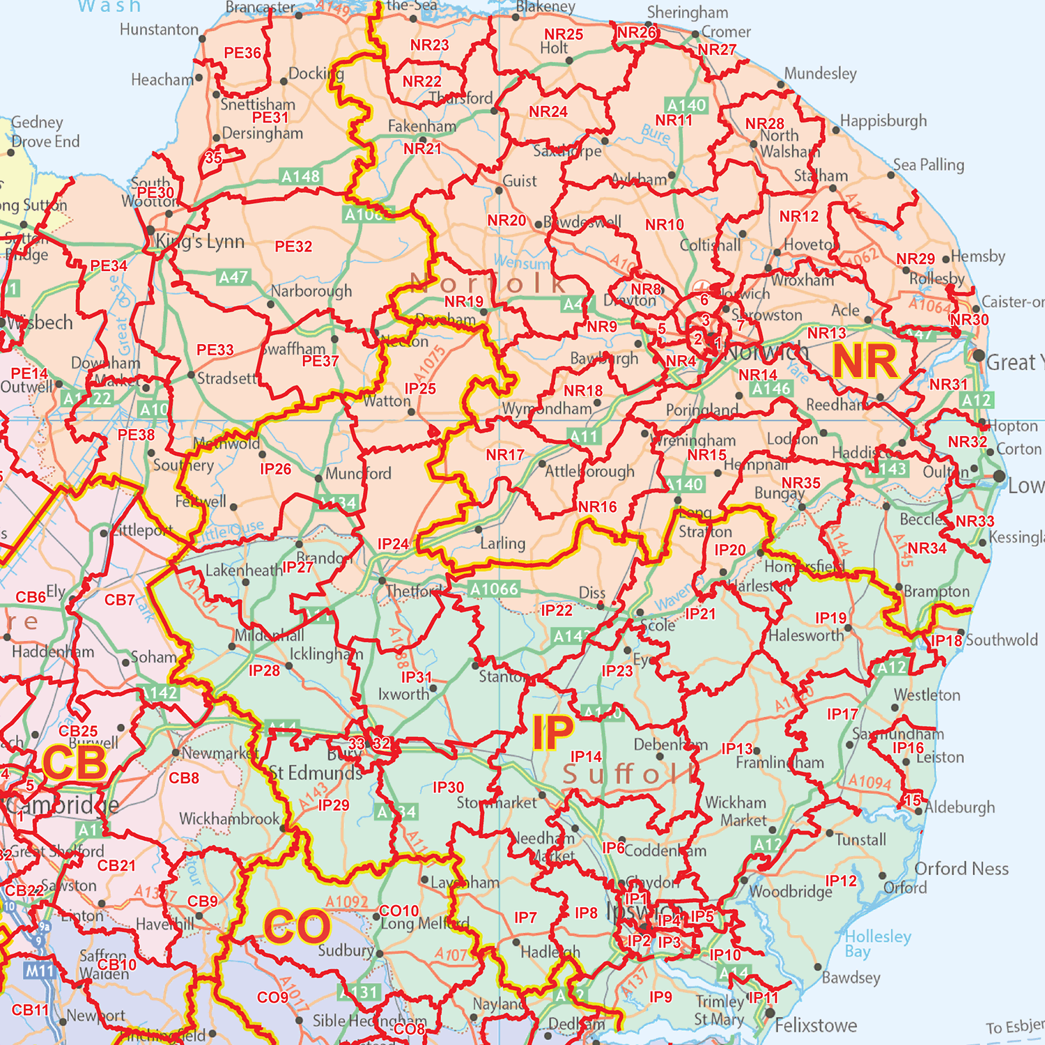 England & Wales Postcode District Wall Map - (D9)