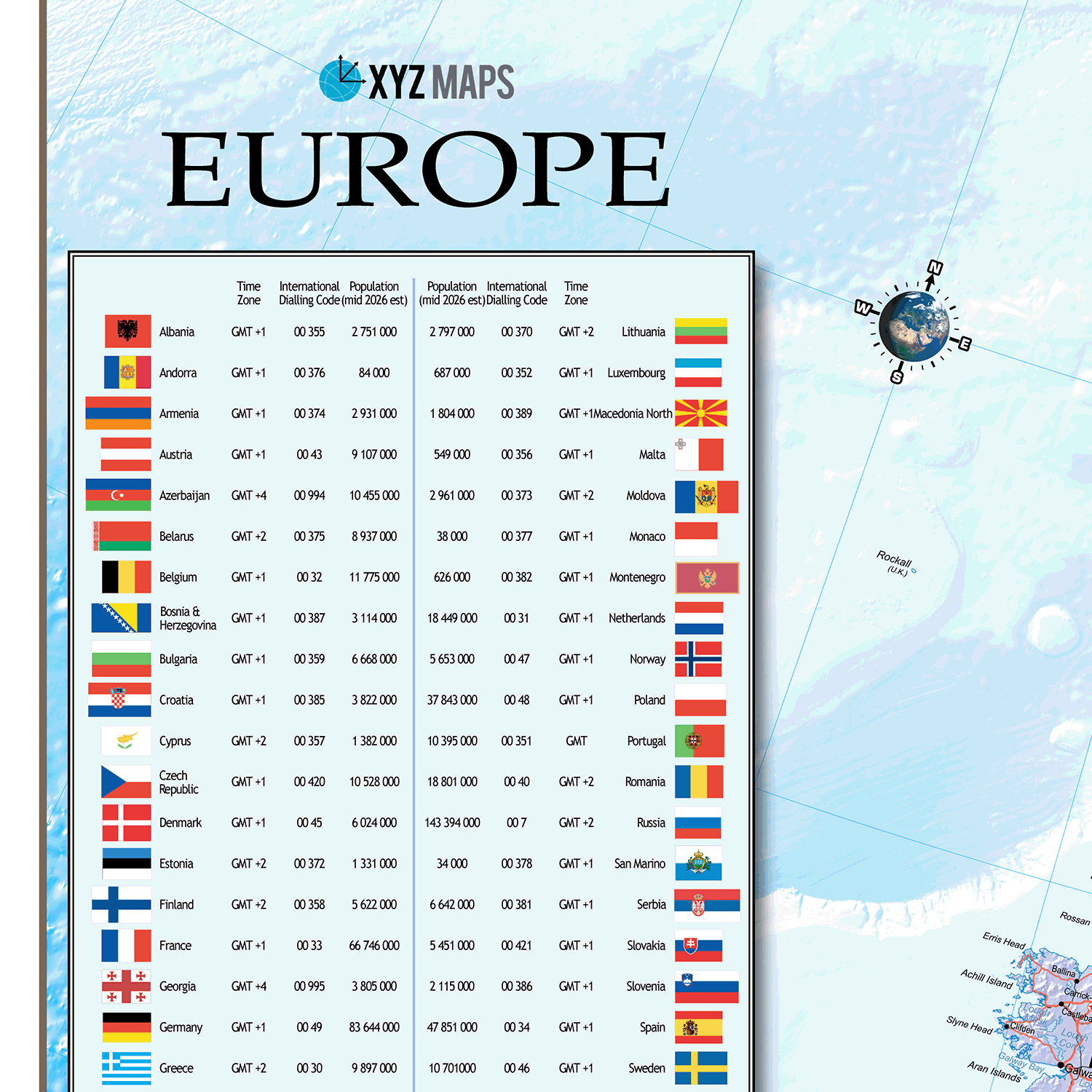 Europe Political Wall Map, Map of Europe