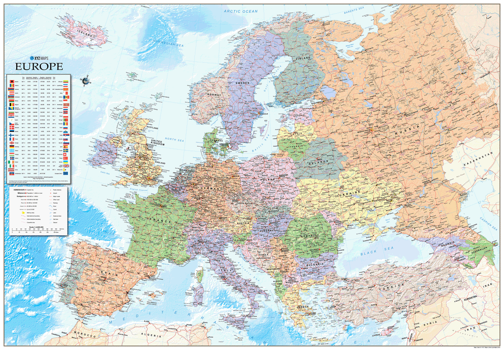 Europe Political Wall Map, Map of Europe