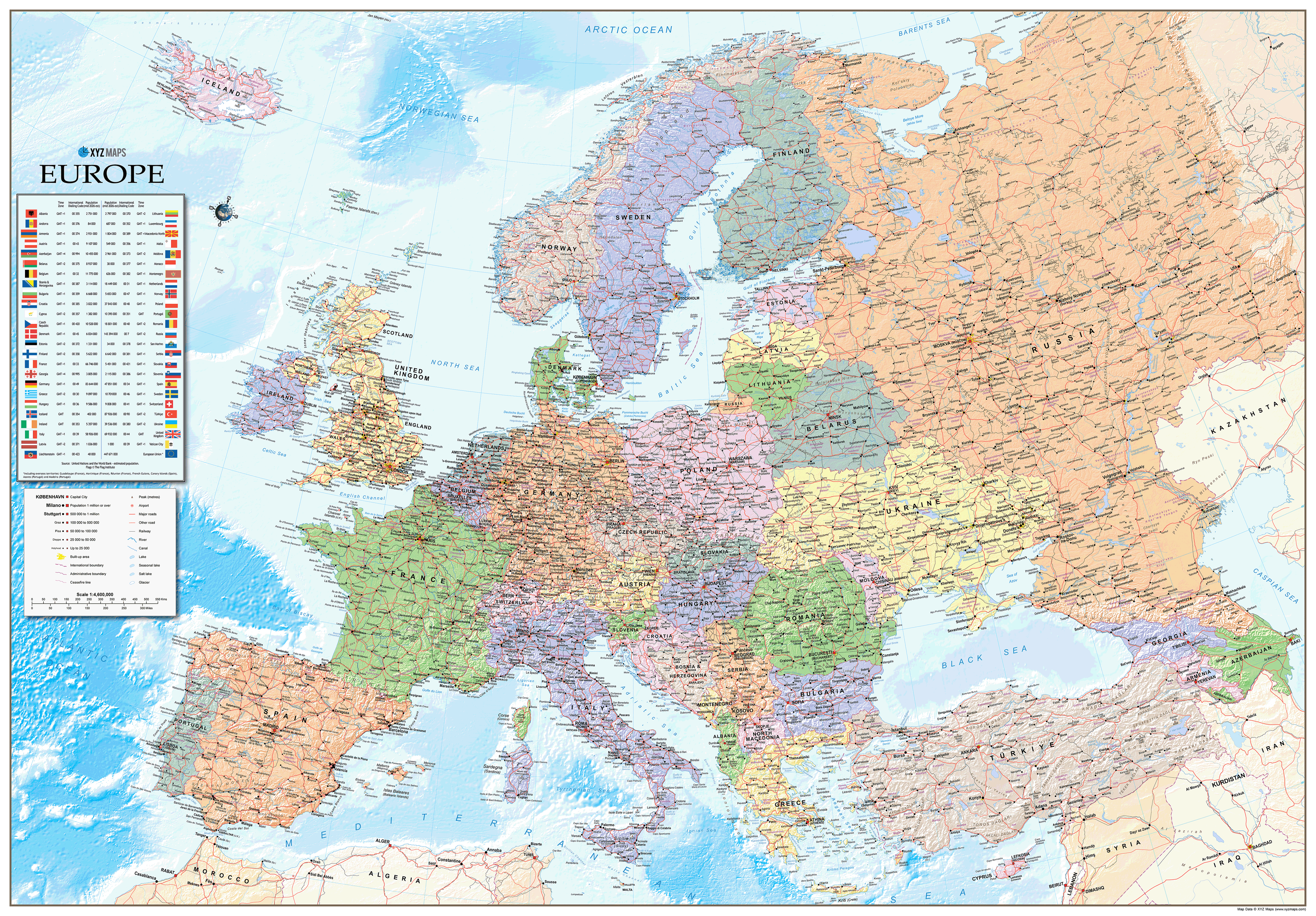 Europe Political Wall Map, Map of Europe