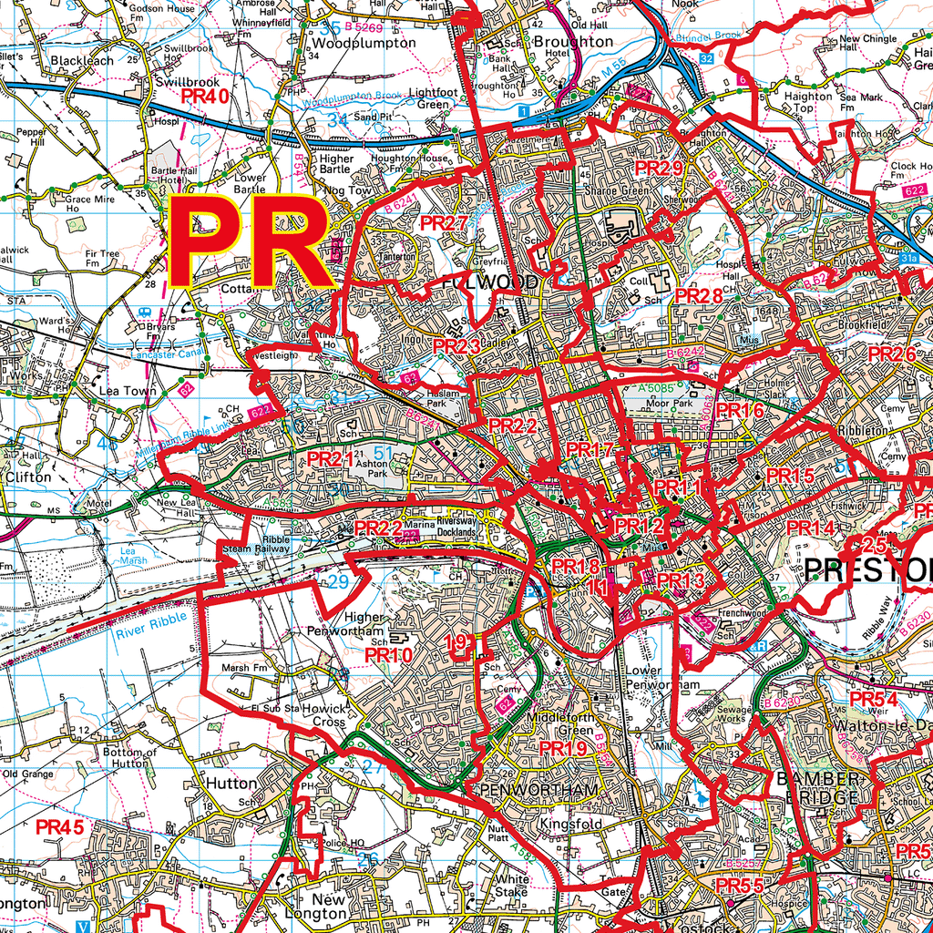 Preston - PR - Postcode Sector Map (G103)