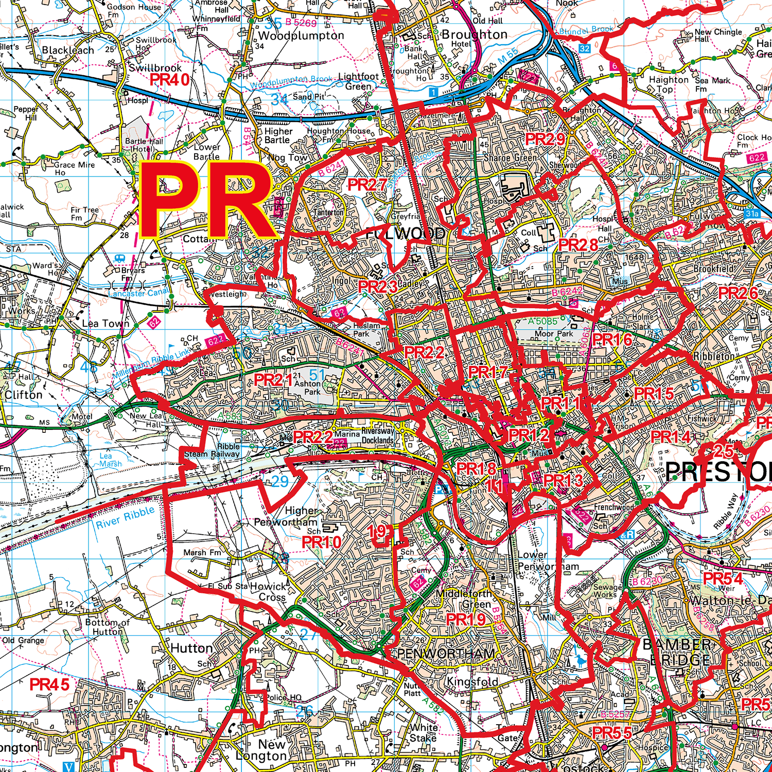 Preston - PR - Postcode Sector Map (G103)