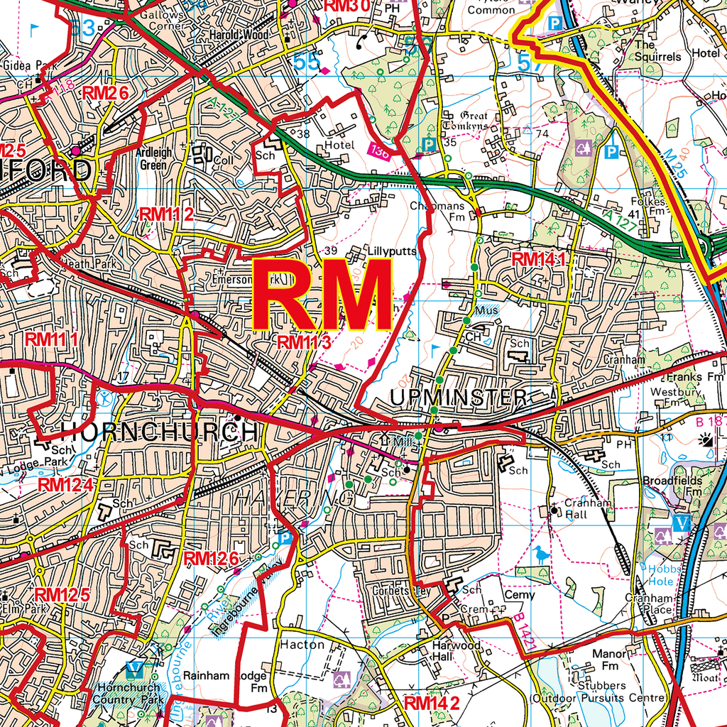 Romford - RM - Postcode Sector Map (G104)