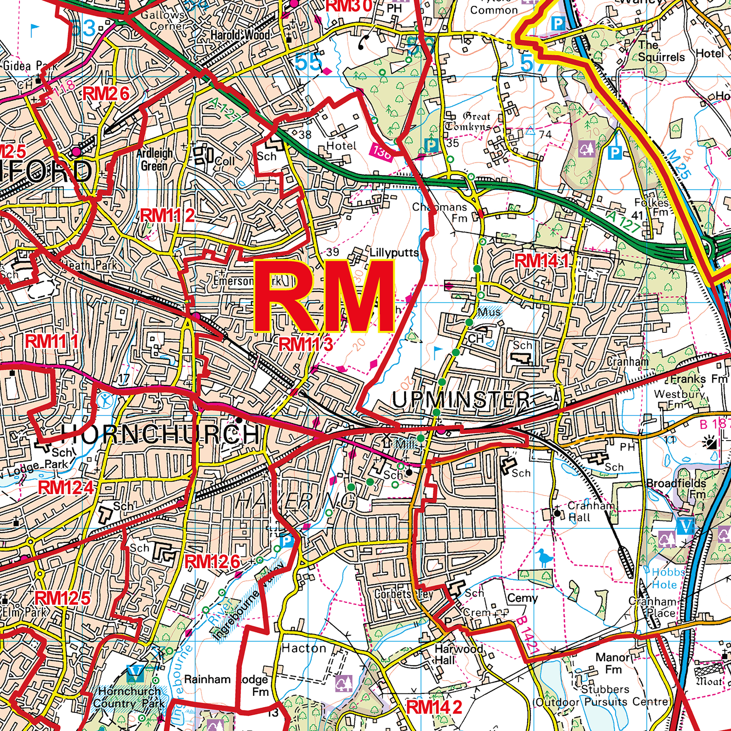 Romford - RM - Postcode Sector Map (G104)