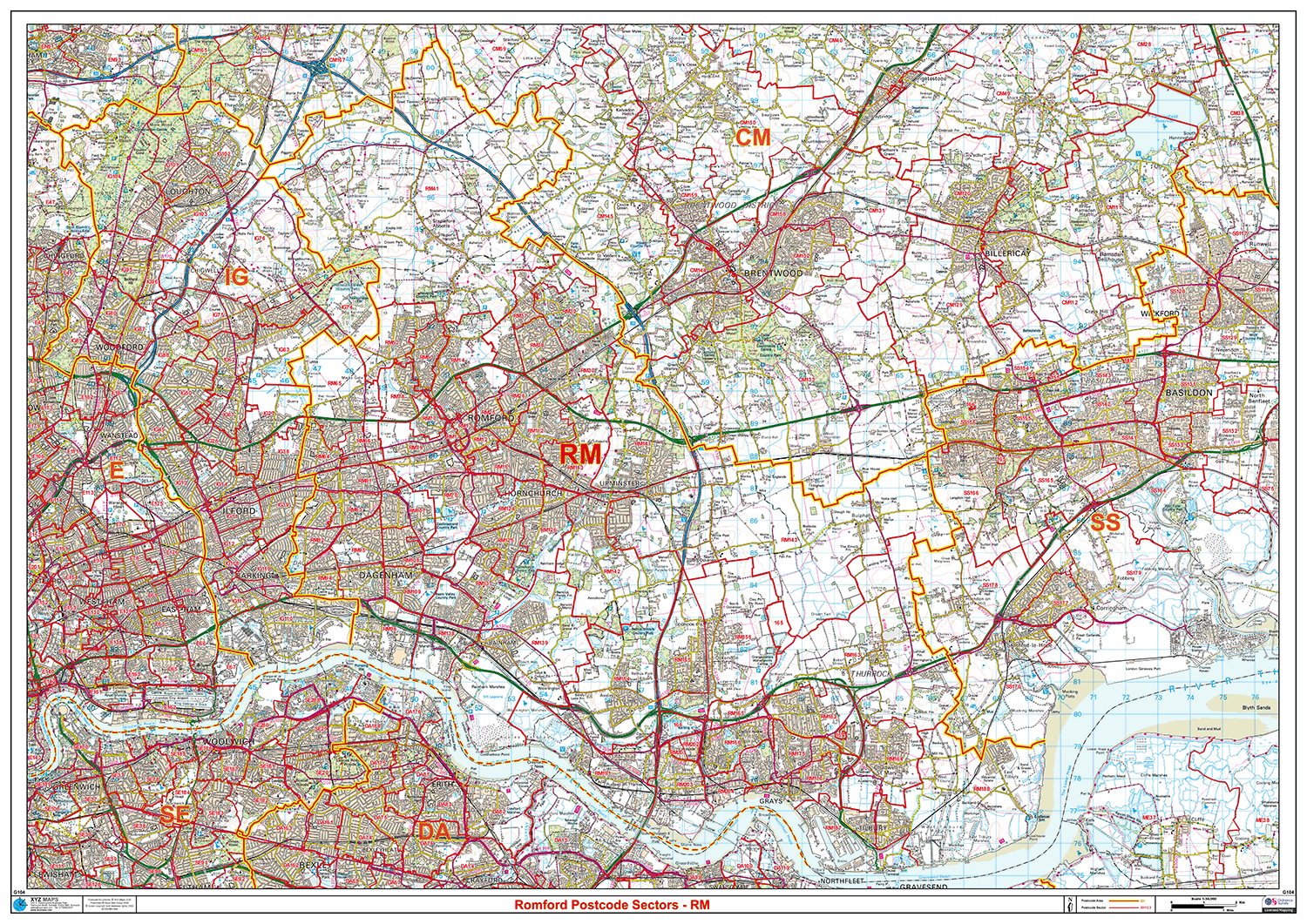 Romford - RM - Postcode Sector Map (G104)