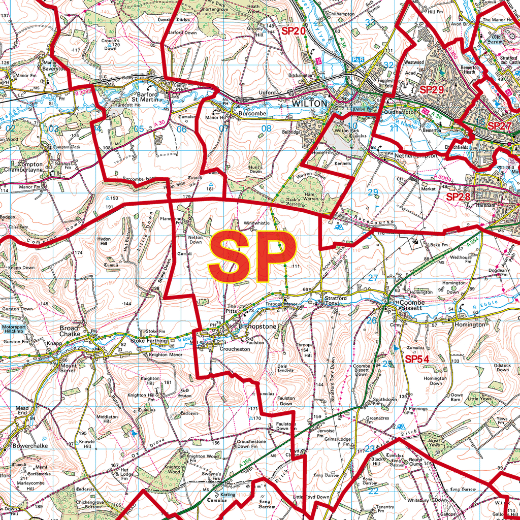 Salisbury - SP - Postcode Sector Map (G108)