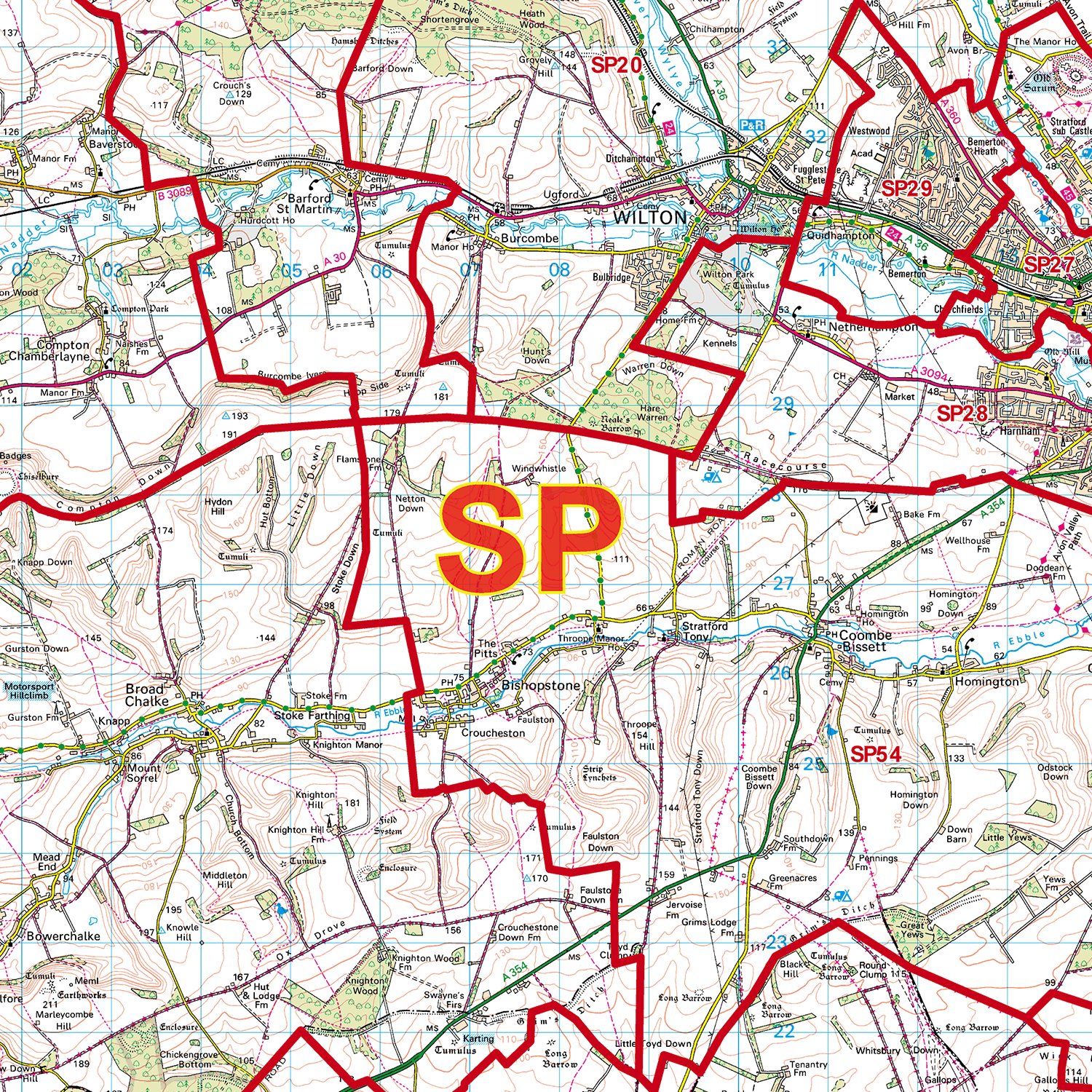 Salisbury - SP - Postcode Sector Map (G108)