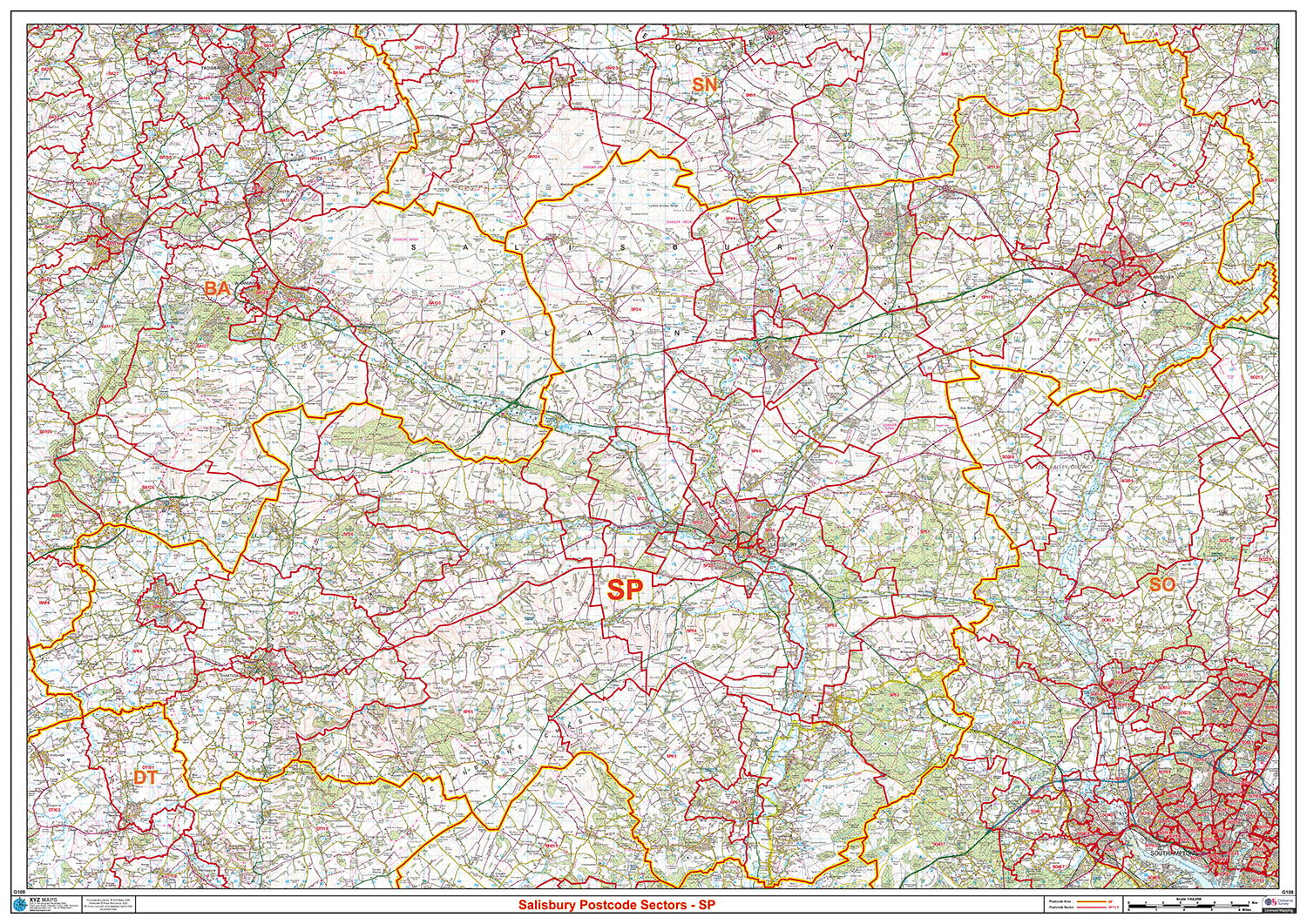 Salisbury - SP - Postcode Sector Map (G108)