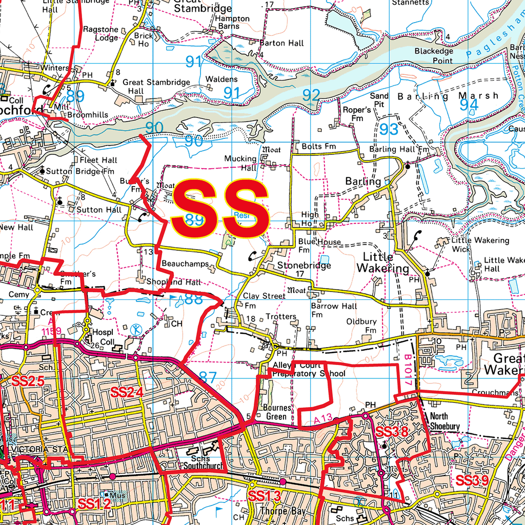 Southend on Sea  - SS - Postcode Sector Map (G110)