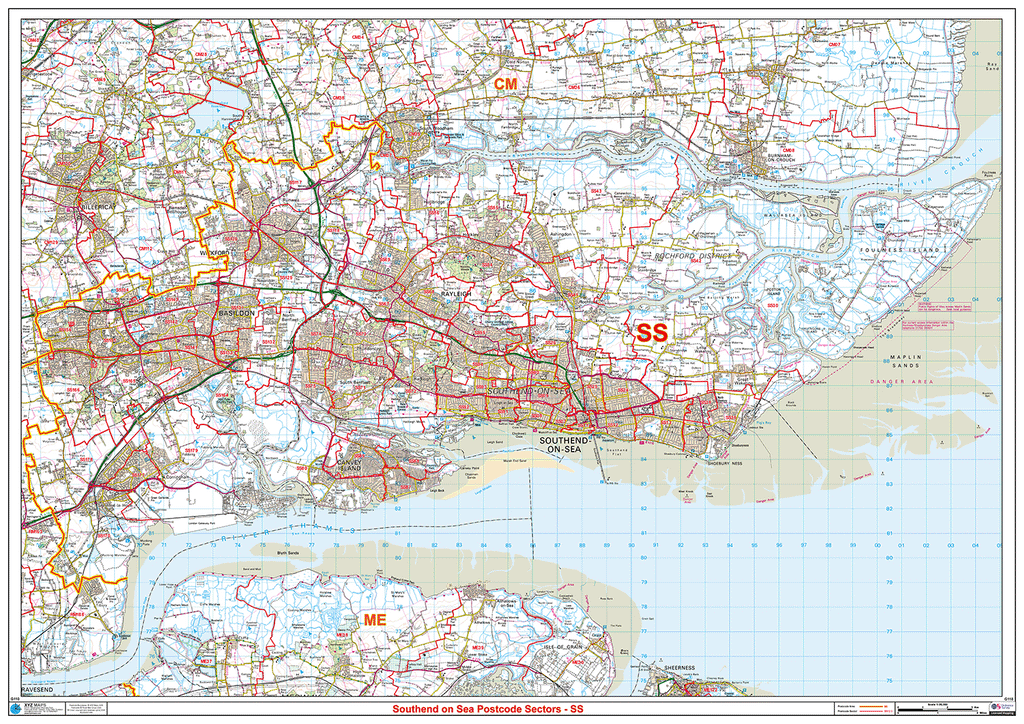 Southend on Sea  - SS - Postcode Sector Map (G110)