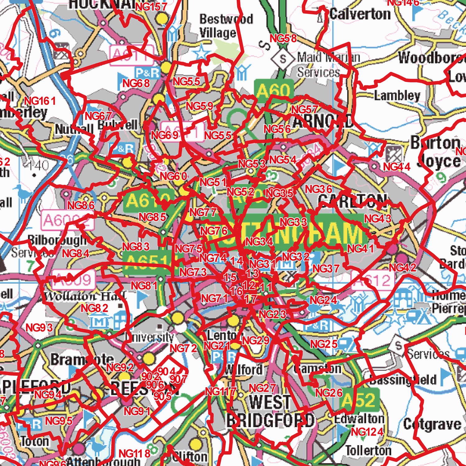 Nottingham - NG - Postcode Sector Map (G11)