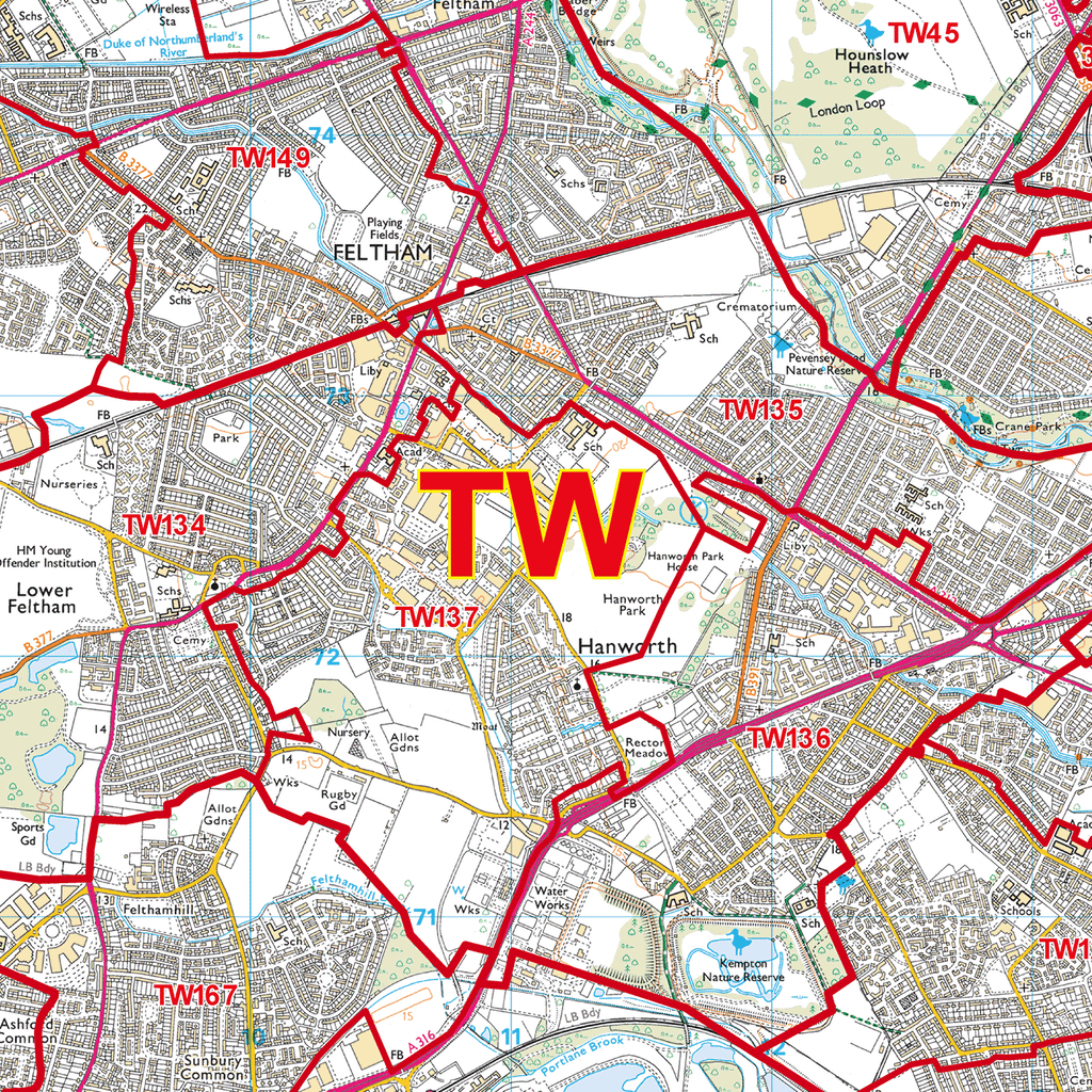 Twickenham - TW - Postcode Sector Map (G116)