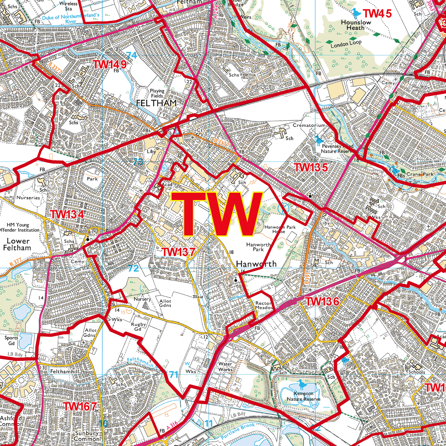 Twickenham - TW - Postcode Sector Map (G116)