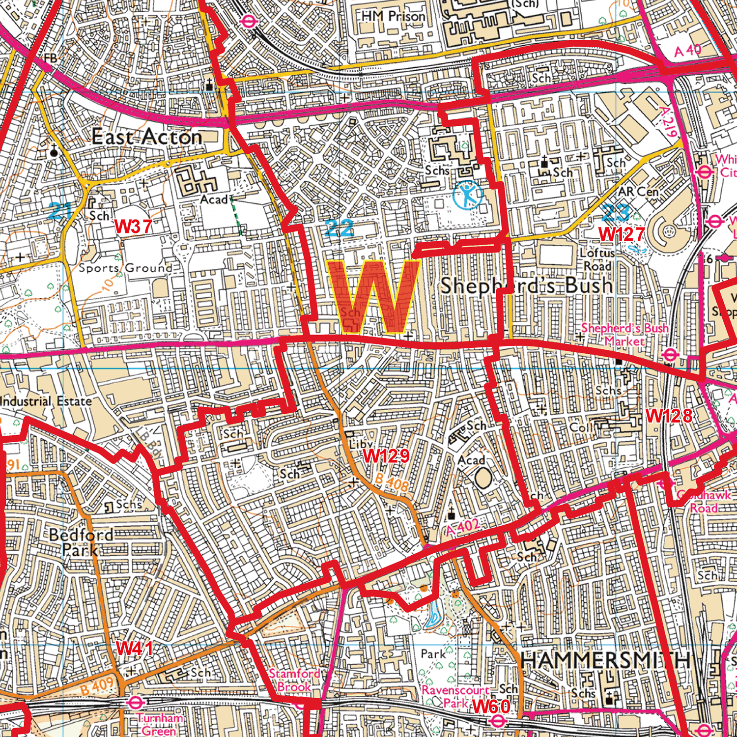 West London - W - Postcode Sector Map (G118)
