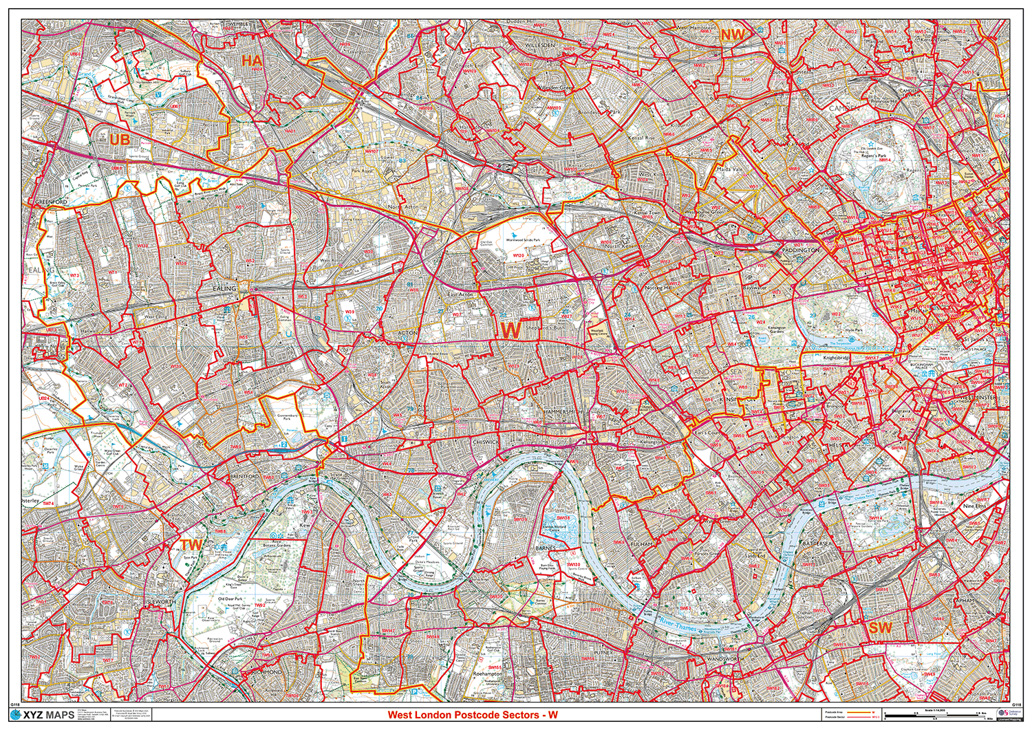 West London - W - Postcode Sector Map (G118)