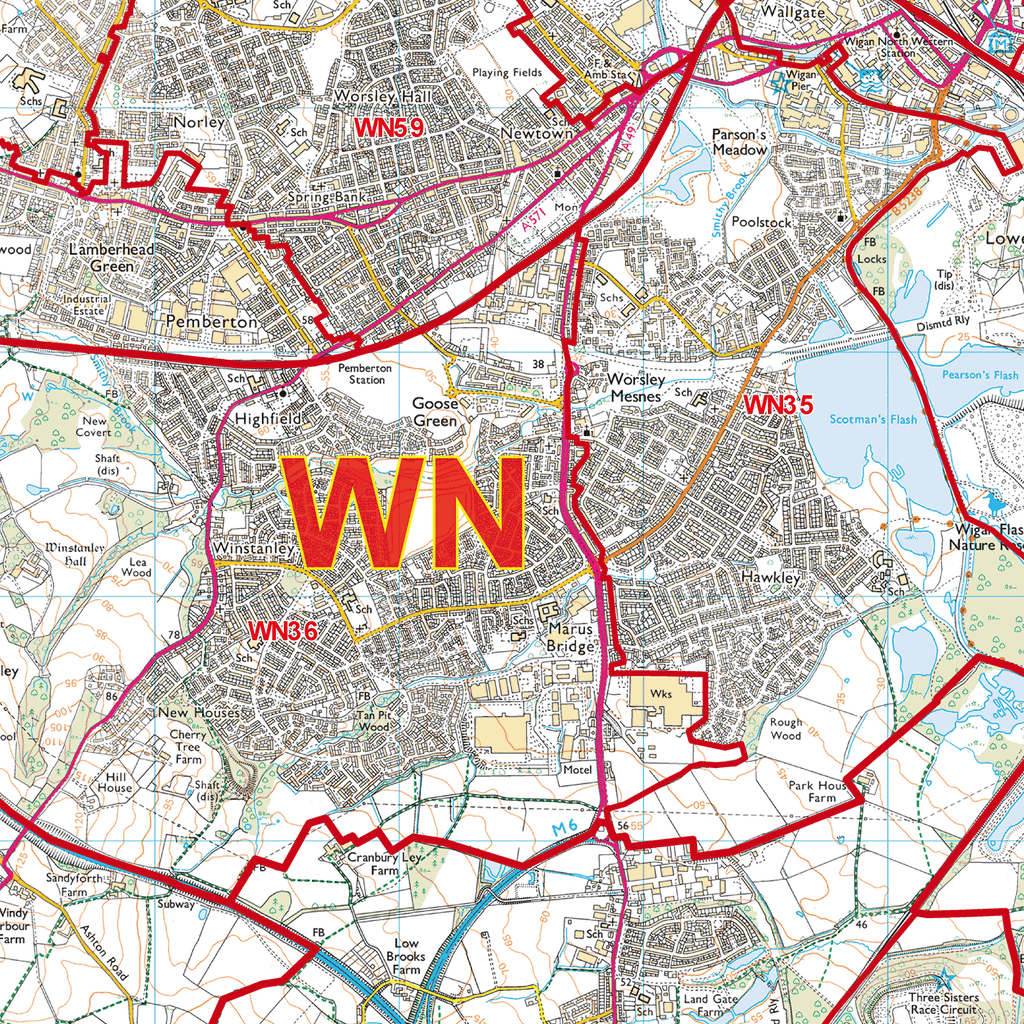 Wigan - WN - Postcode Sector Map (G121)