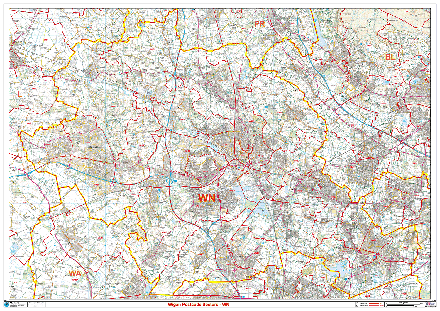 Wigan - WN - Postcode Sector Map (G121)