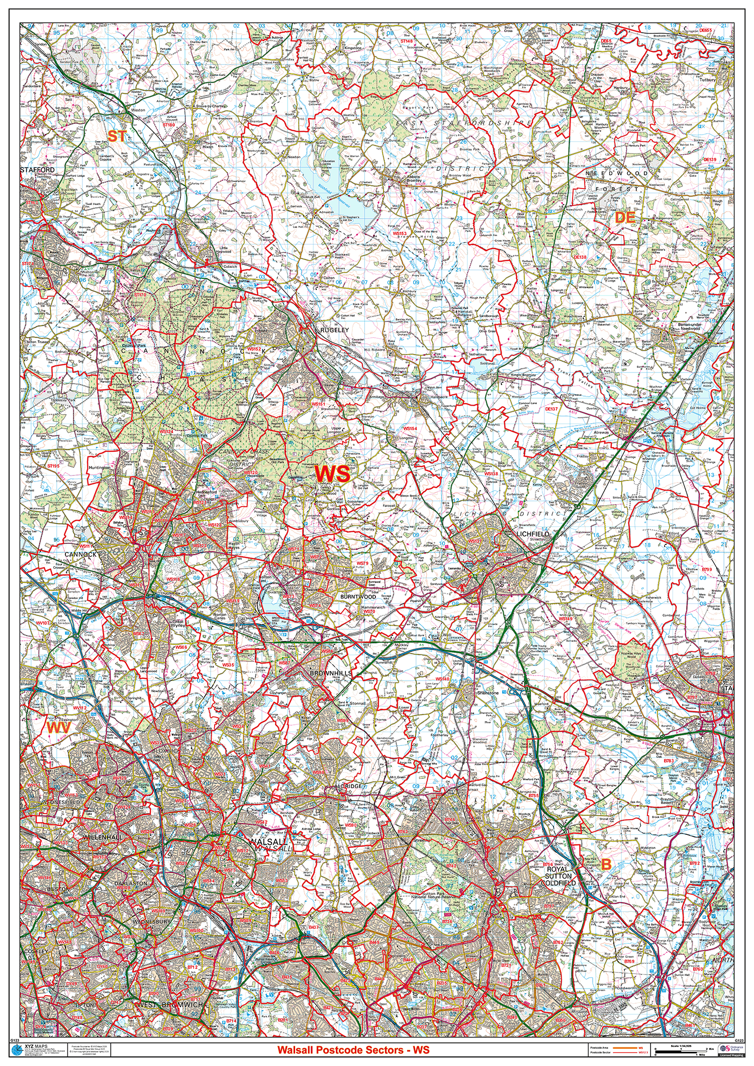 Walsall - WS- Postcode Sector Map (G123)