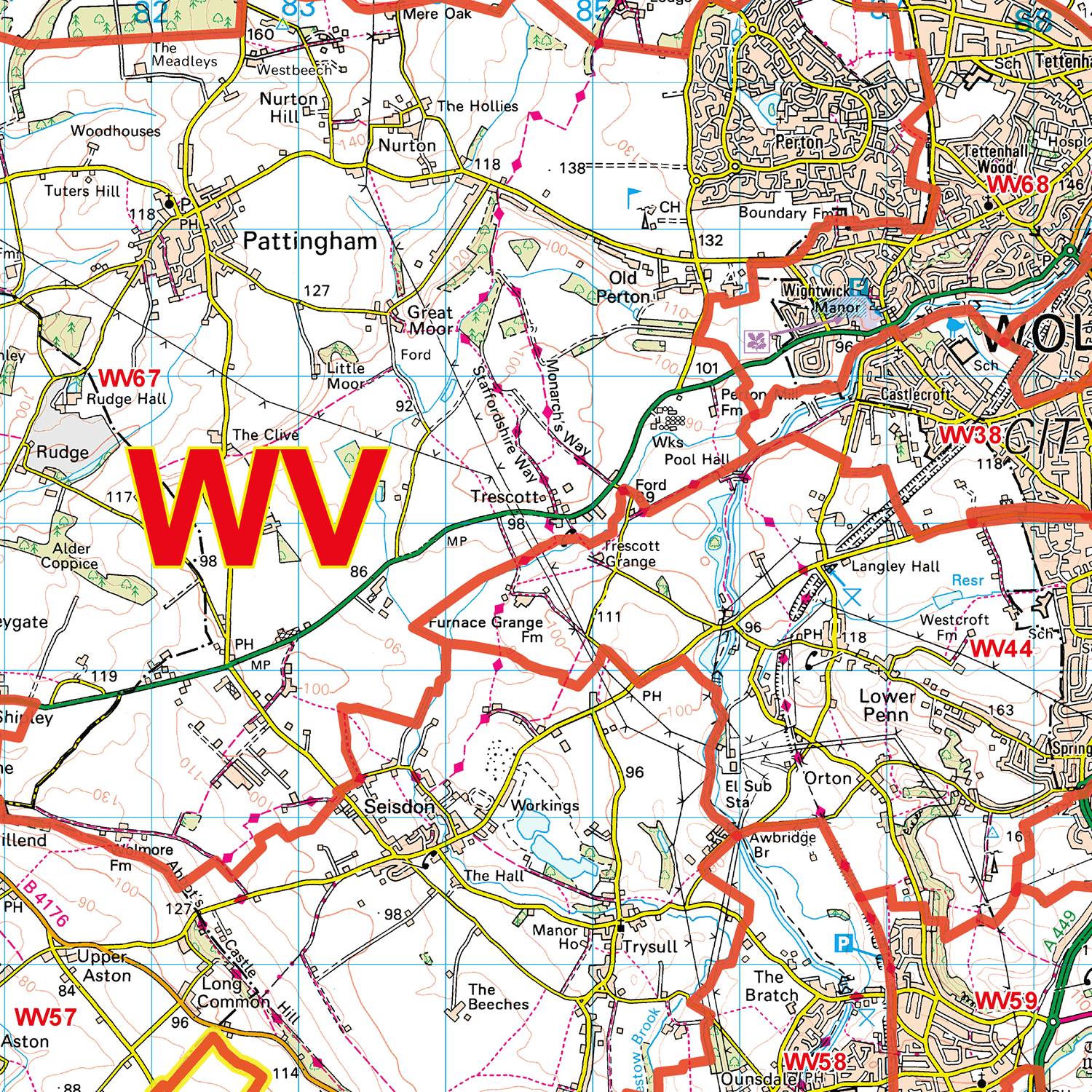 Wolverhampton - WV- Postcode Sector Map (G124)