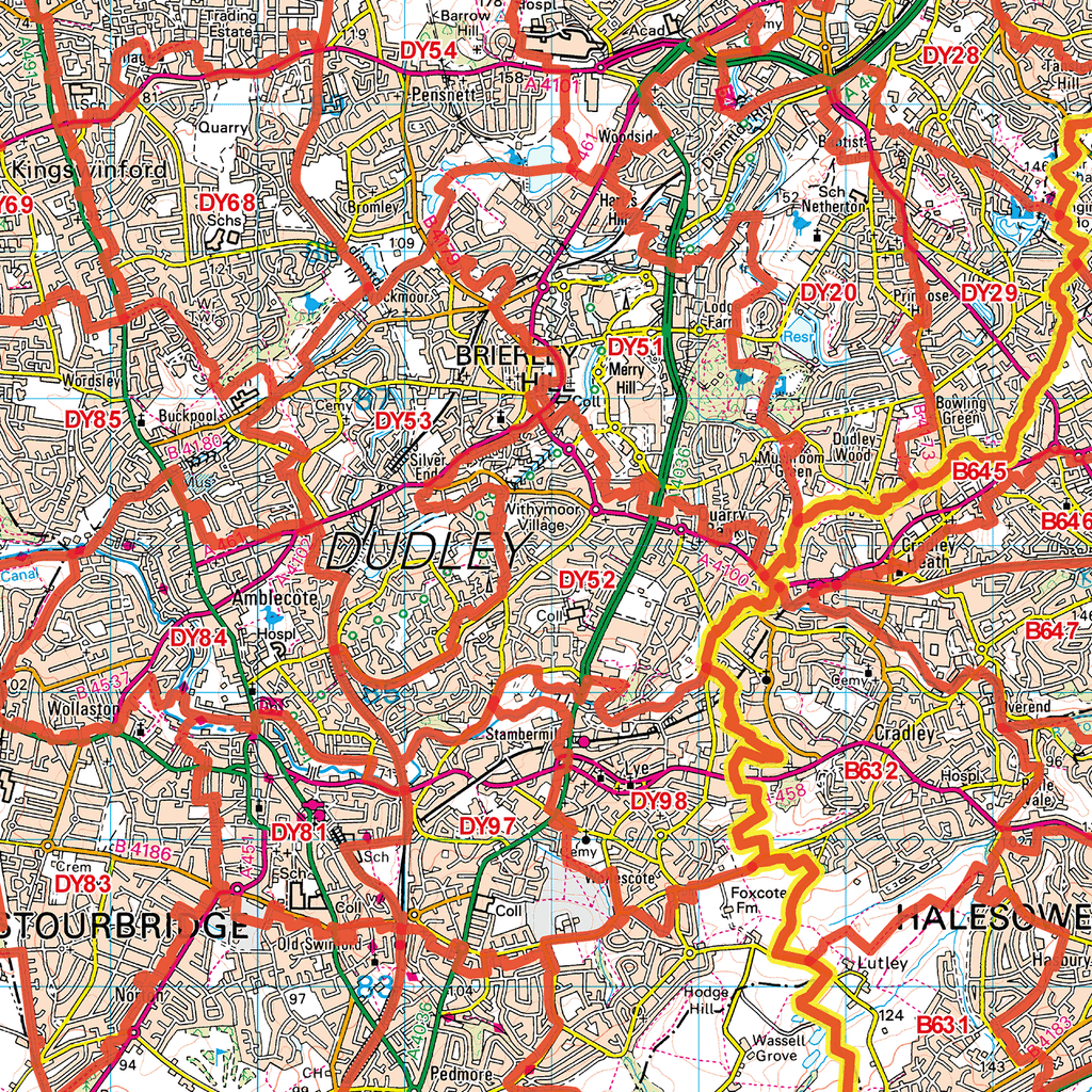 Wolverhampton - WV- Postcode Sector Map (G124)