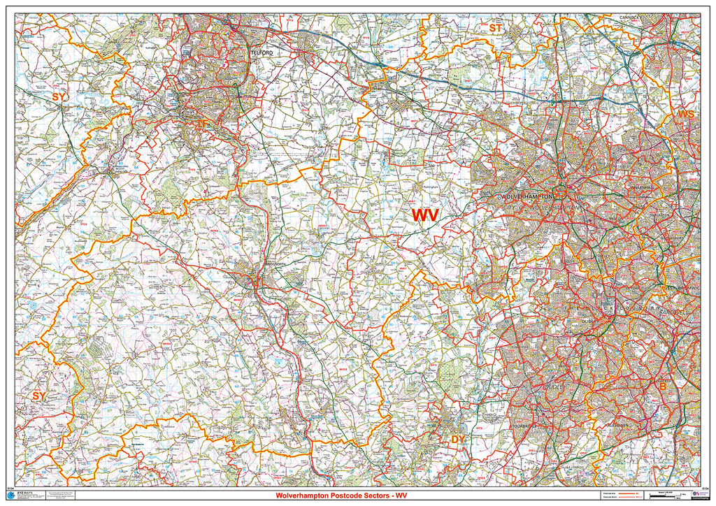 Wolverhampton - WV- Postcode Sector Map (G124)