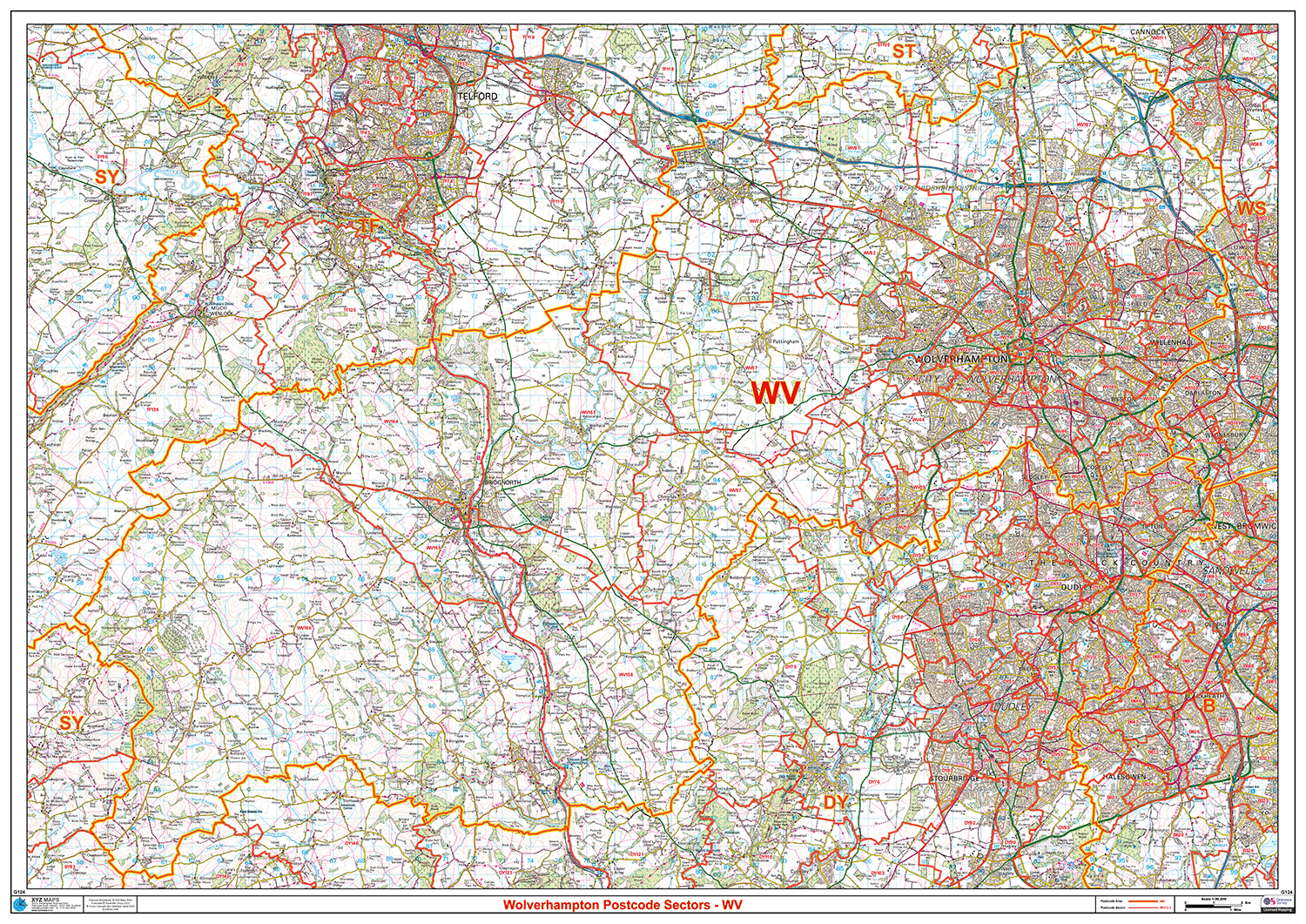 Wolverhampton - WV- Postcode Sector Map (G124)