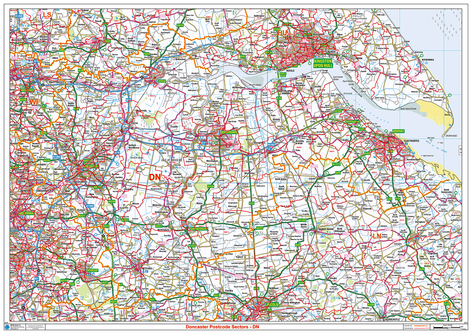 Doncaster - DN - Postcode Wall Map (G13)