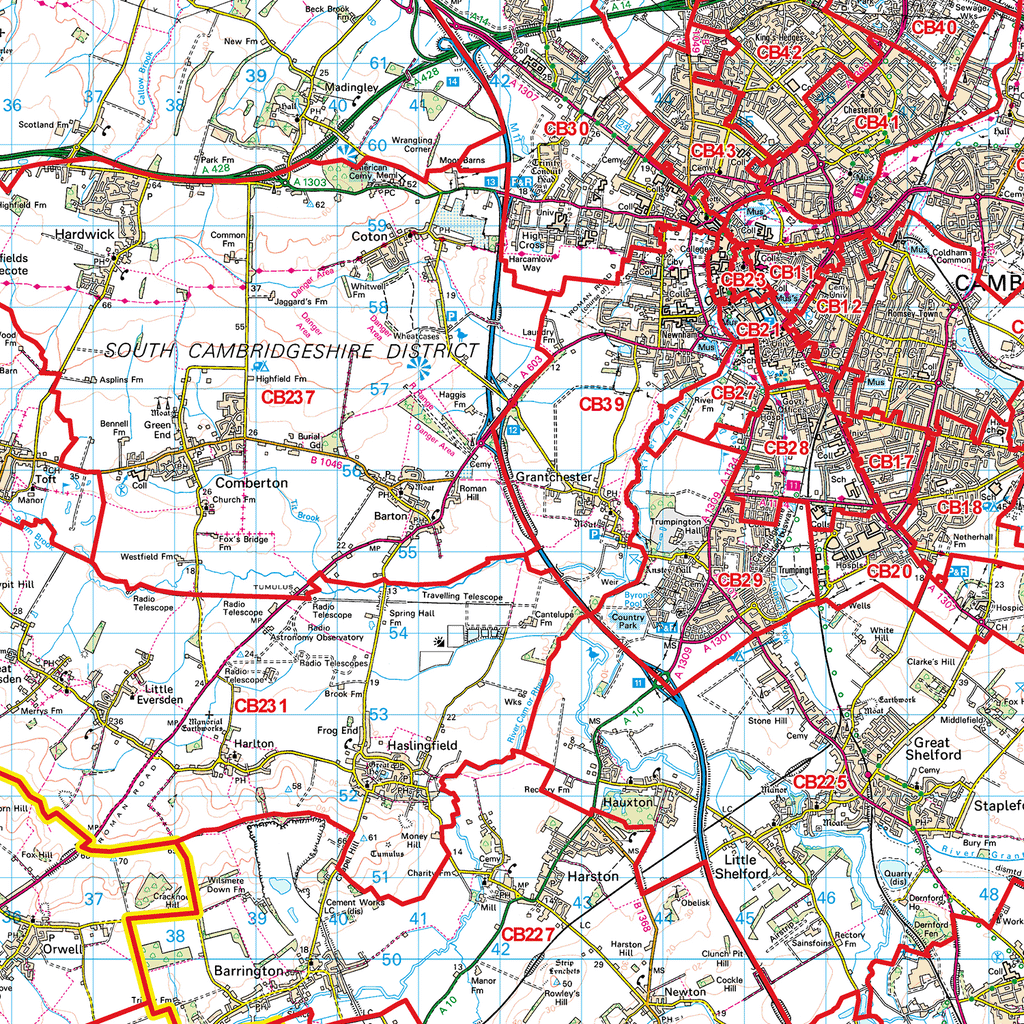 Cambridge - CB - Postcode Sector Map (G22)