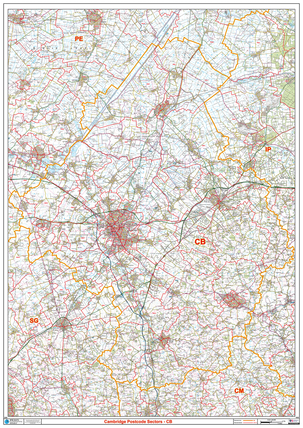 G22 Postcode Cambridge - CB - Postcode Sector Map (G22) – XYZ Maps