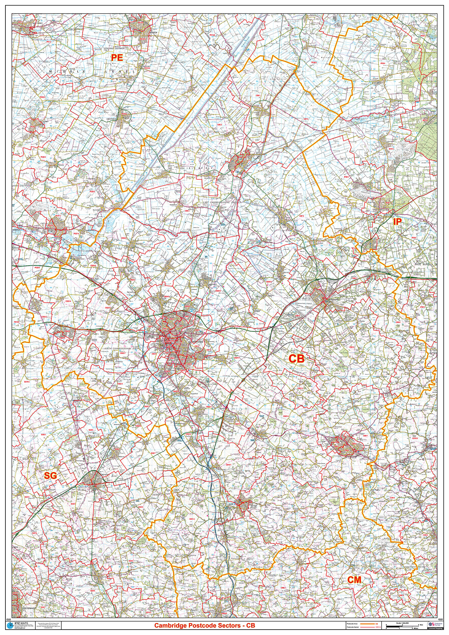 Cambridge - CB - Postcode Sector Map (G22)