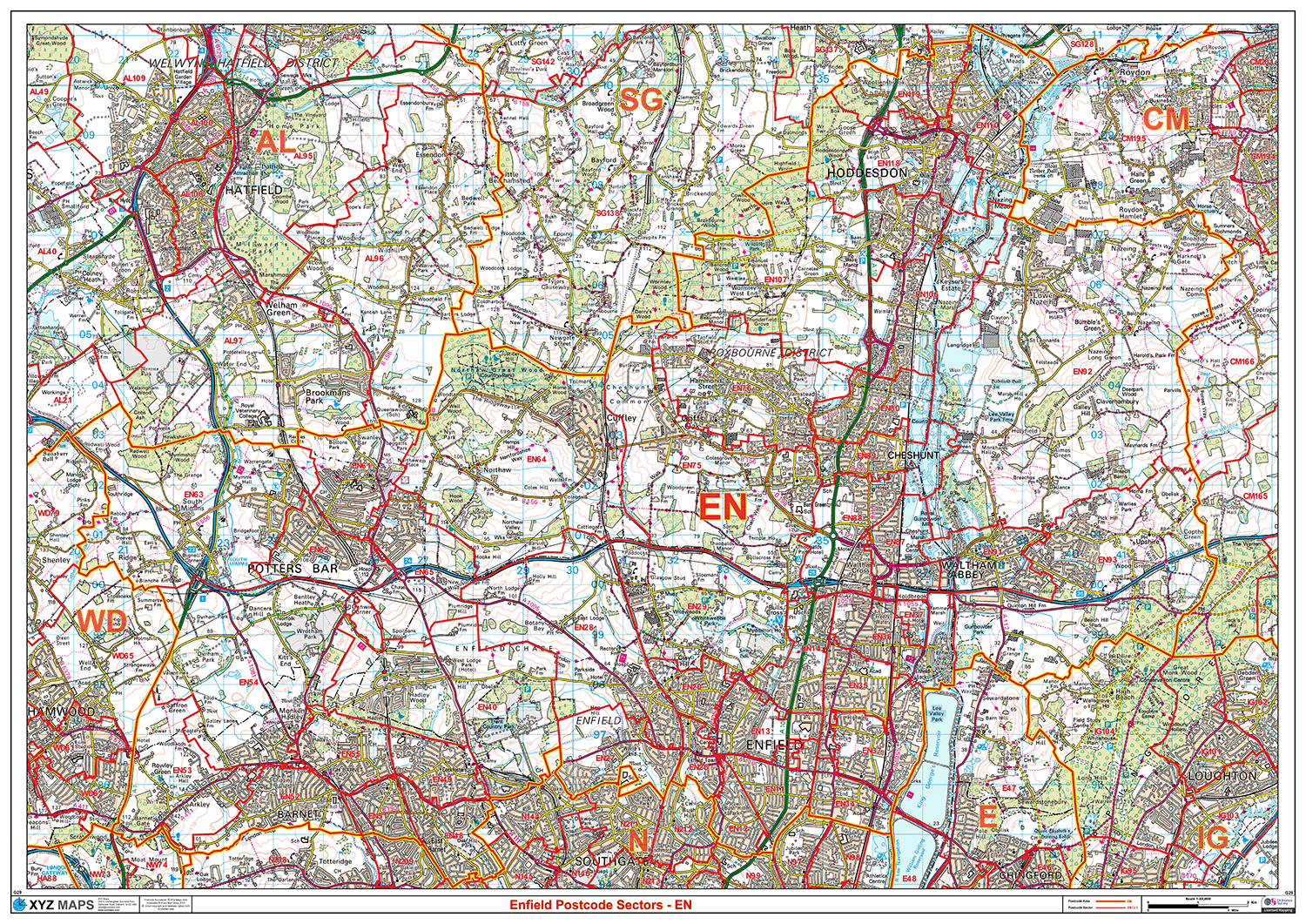 Enfield - EN - Postcode Sector Map (G29)