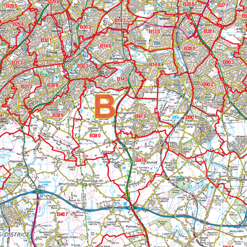 Birmingham - B- Postcode Sectors Map (G2)