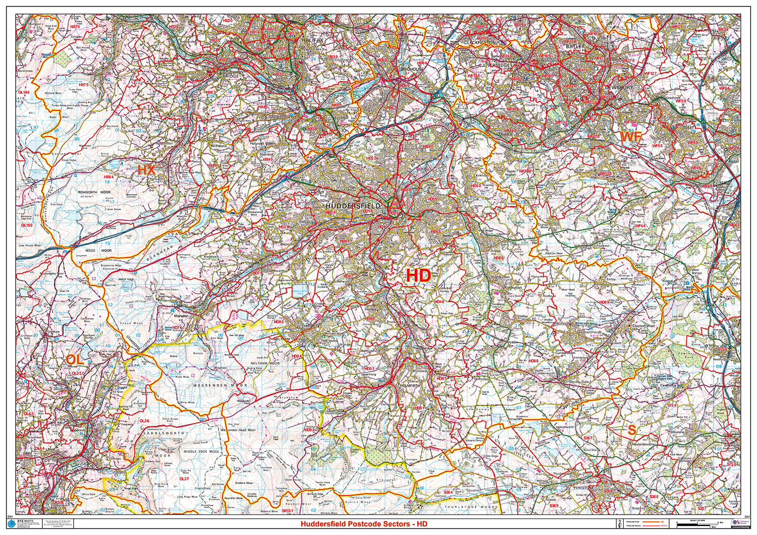 Huddersfield - HD - Postcode Sector Map (G31)