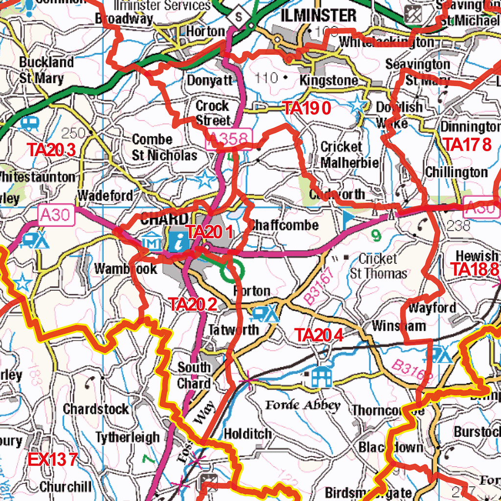 G32 Postcode Taunton - TA - Postcode Sector Map (G32) – XYZ Maps