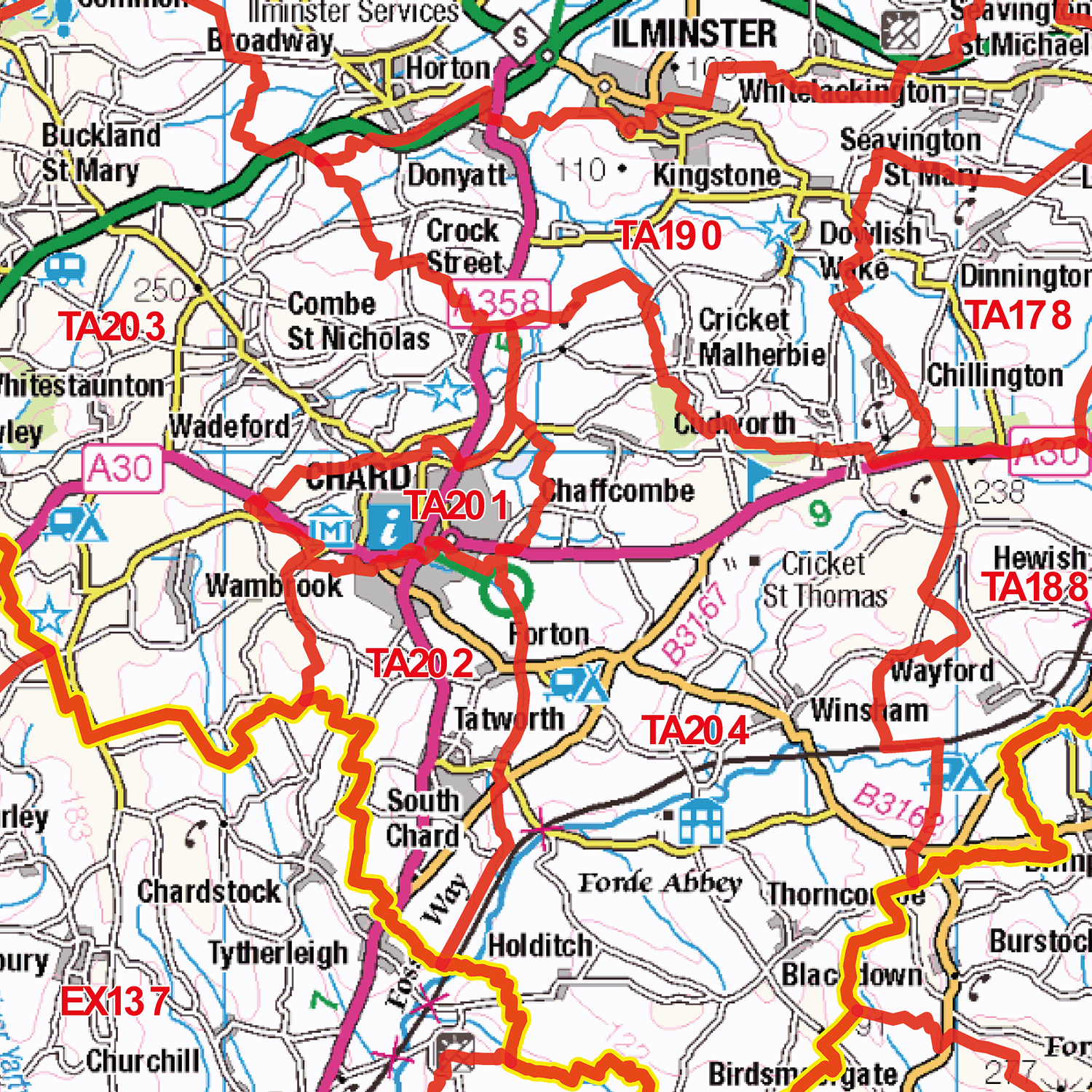 Taunton - TA - Postcode Sector Map (G32)