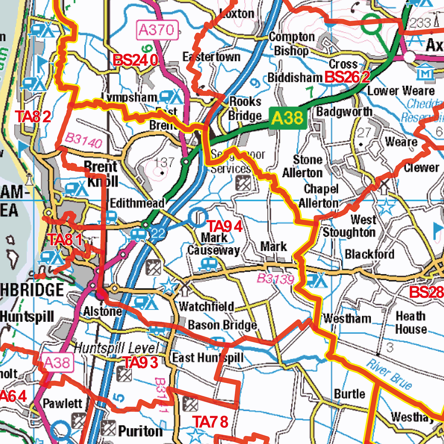 Taunton - TA - Postcode Sector Map (G32)