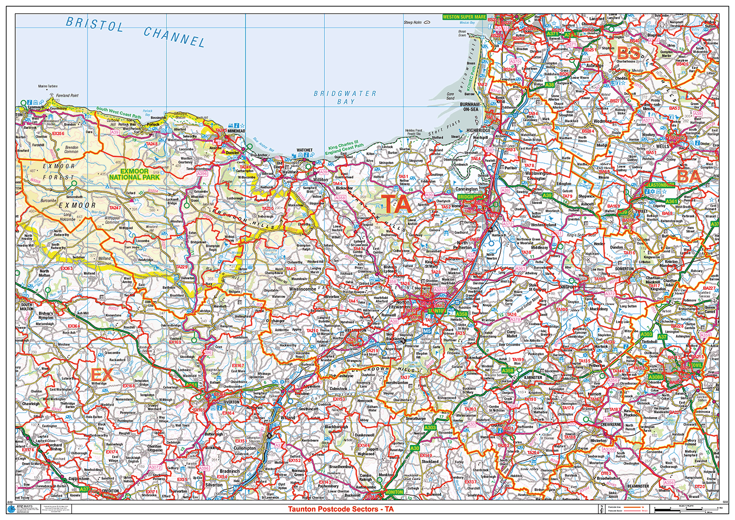 Taunton - TA - Postcode Sector Map (G32)