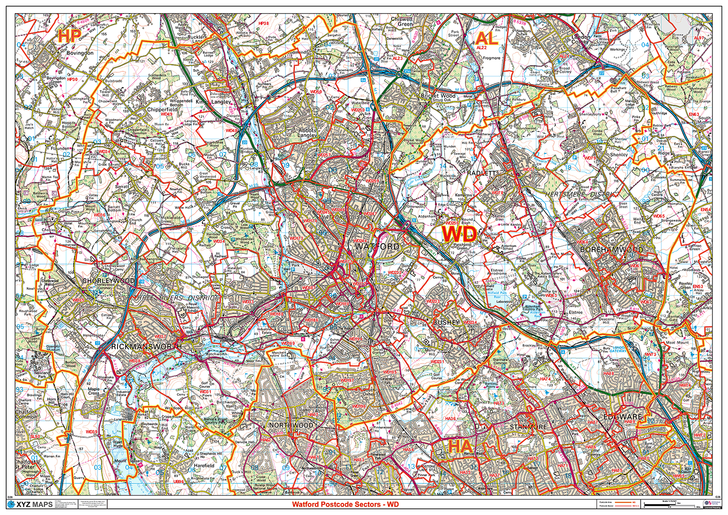 Watford - WD - Postcode Sector Map (G36)
