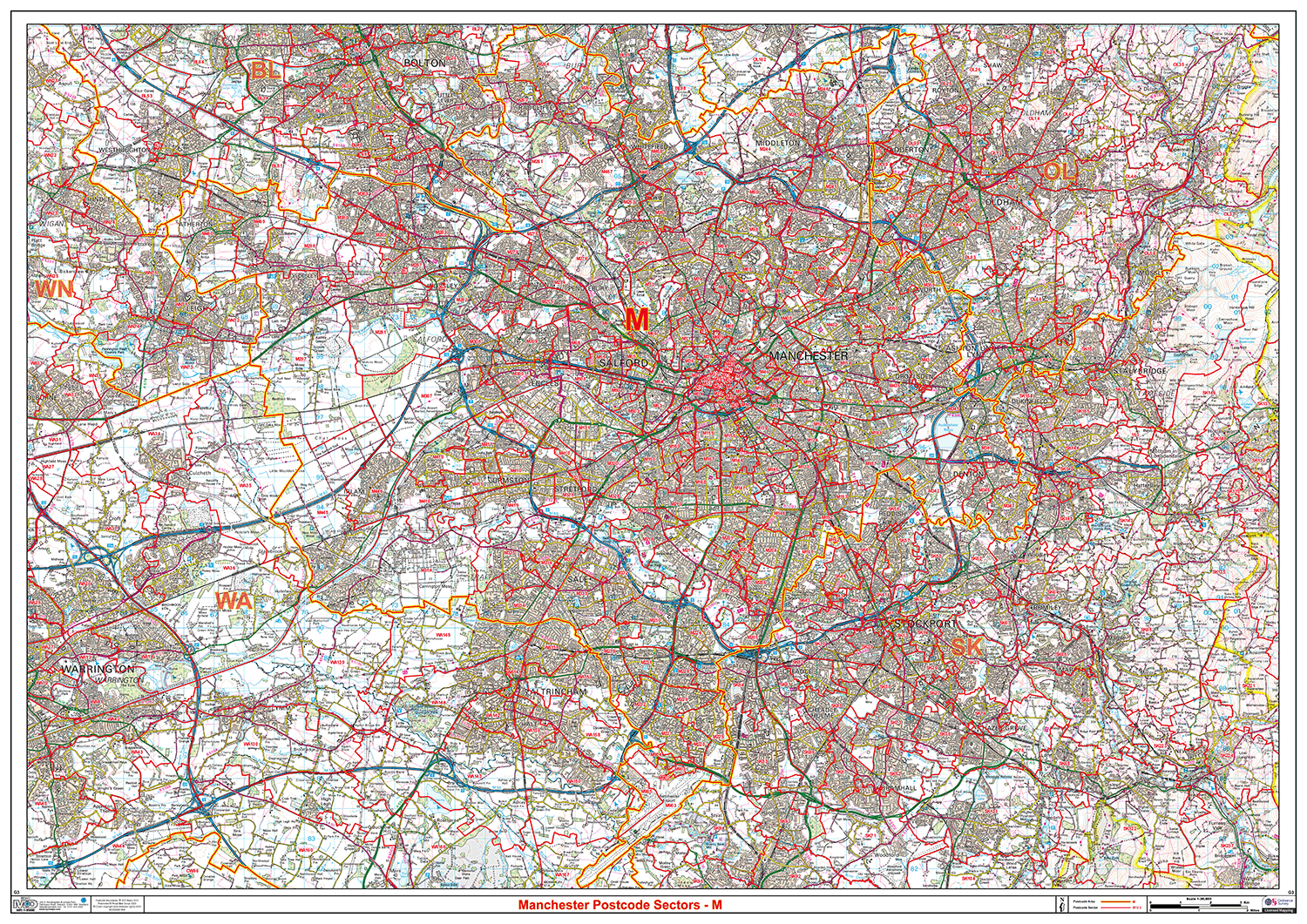 Gm Map With Postcode Manchester - M - Postcode Sectors Map (G3) – XYZ Maps