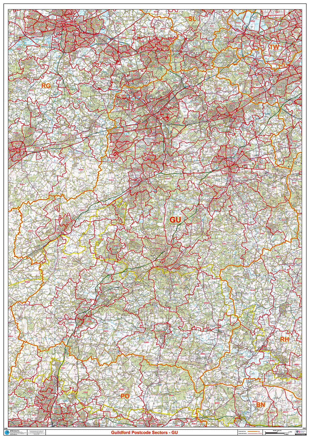 Guildford - GU - Postcode Sector Map (G40)